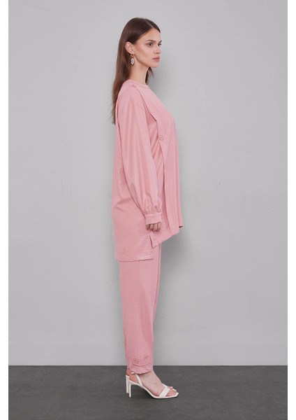 Pudra Bisiklet Yaka Düğme Detaylı Ikili Takım modelleri