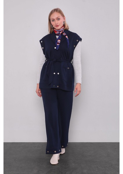 Lacivert Çıtçıt Aksesuar Detaylı Ikili Takım