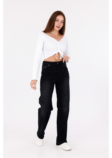 Black Yıkama Kadın Yüksek Bel Boru Paça Şık Jean modelleri