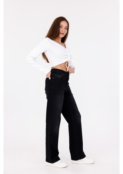 Black Yıkama Kadın Yüksek Bel Boru Paça Şık Jean fırsatları