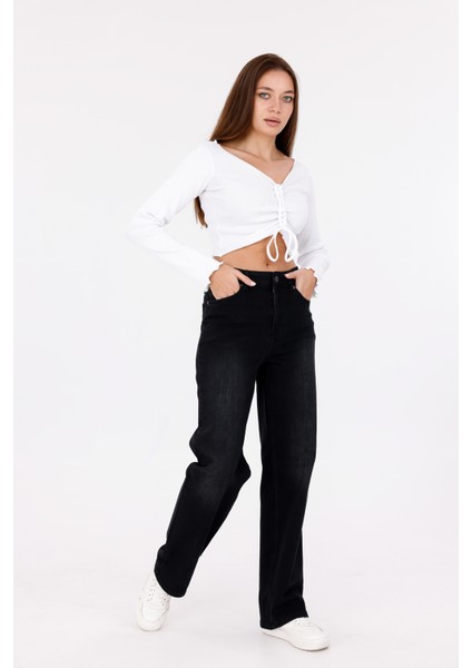 Black Yıkama Kadın Yüksek Bel Boru Paça Şık Jean indirimleri
