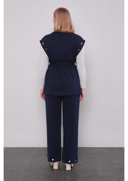 Lacivert Çıtçıt Aksesuar Detaylı Ikili Takım