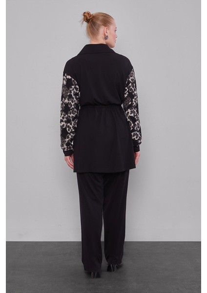 Siyah Leopar Kol Desenli Ikili Takım