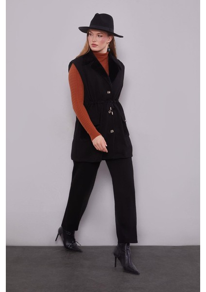 Siyah Kürk Yaka Detaylı Yelek Takım fiyatları