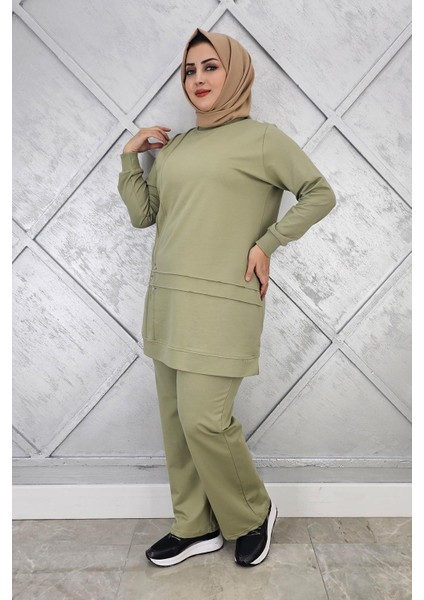 Kadın Taş Detaylı Nervür Dikim Tesettür Takım