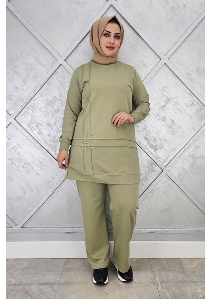 Kadın Taş Detaylı Nervür Dikim Tesettür Takım modelleri