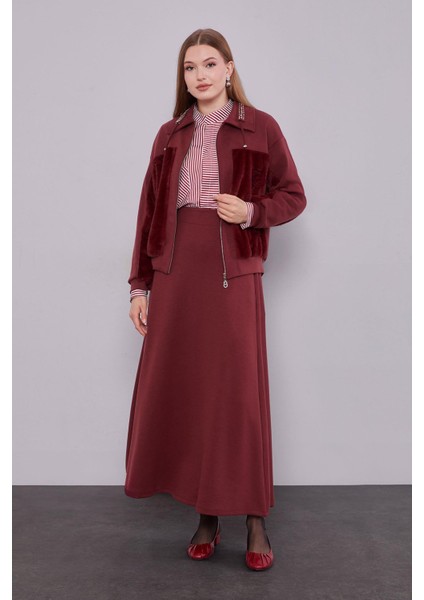 Bordo Yaka Taşlı Gül Detay Etek Takım fiyatları