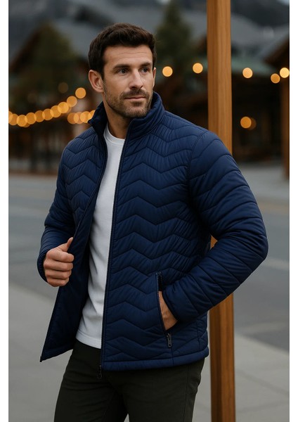 Erkek Trend Premium Lacivert Şişme Mont