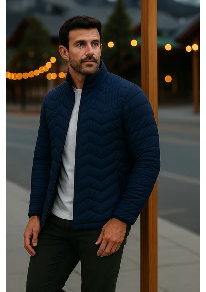 Erkek Trend Premium Lacivert Şişme Mont modelleri