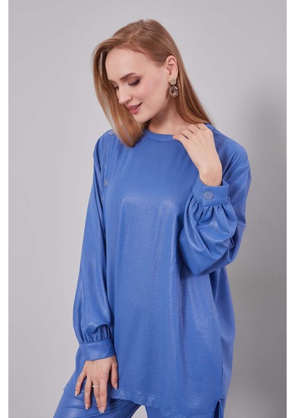 Indigo Bisiklet Yaka Düğme Detaylı Ikili Takım fırsatları