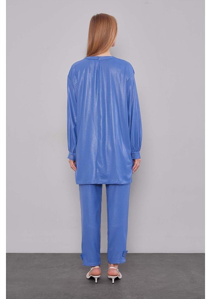 Indigo Bisiklet Yaka Düğme Detaylı Ikili Takım