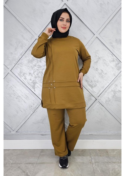 Kadın Taş Detaylı Nervür Dikim Tesettür Takım modelleri