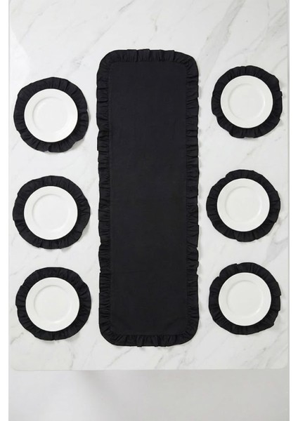 Fırfırlı Runner ve Supla Takımı - Masa Örtüsü Takımı 7 Parça 120x40 fırsatları