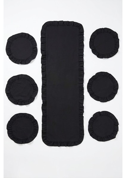 Fırfırlı Runner ve Supla Takımı - Masa Örtüsü Takımı 7 Parça 120x40 indirimleri