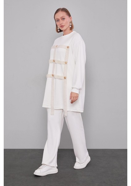 Ekru Kare Görünümlü Ikili Takım