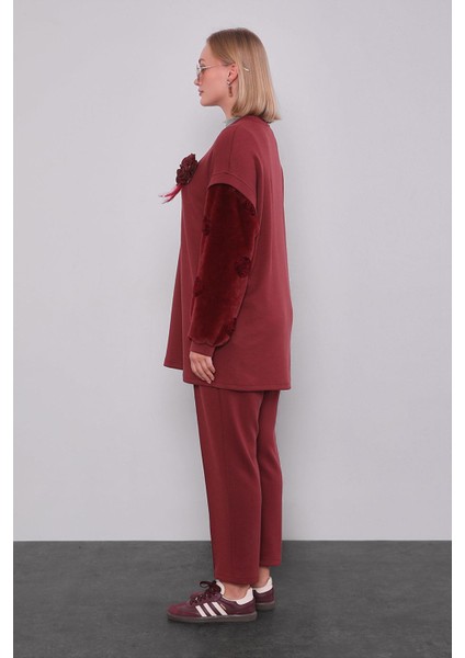 Bordo Kürk Kol Detaylı Ikili Takım fiyatları