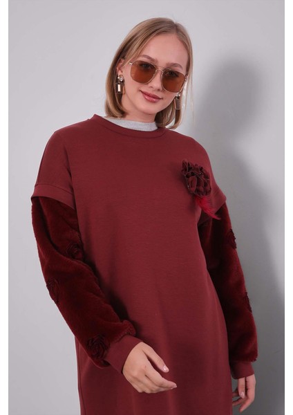 Bordo Kürk Kol Detaylı Ikili Takım fırsatları