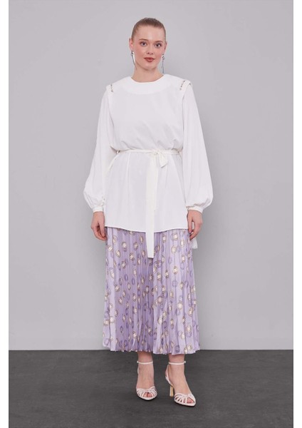 Lila Piliseli Desenli Etek Takım