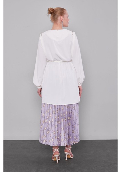 Lila Piliseli Desenli Etek Takım