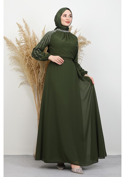 Semra Tesettür Elbise Haki