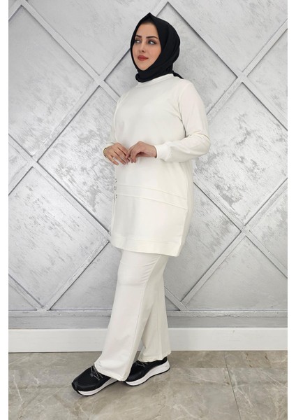 Kadın Taş Detaylı Nervür Dikim Tesettür Takım