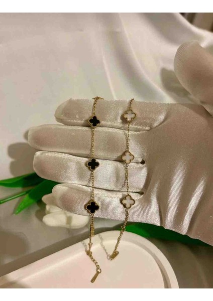 Gold Siyah ve Beyaz 2li Arkadaş,sevgili Çift Hediye Bileklik Seti