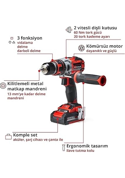 Te-Cd 18 Li-I Kömürsüz Power X-Change Akülü Darbeli Vidalama (Darbe Fonksiyonlu, Li-Ion, 18 V, 2 Hız, 60 Nm, LED Işık, Çanta, 2x 2,0 Ah Akü ve Şarj Cihazı Dahildir) - 4513861 modelleri