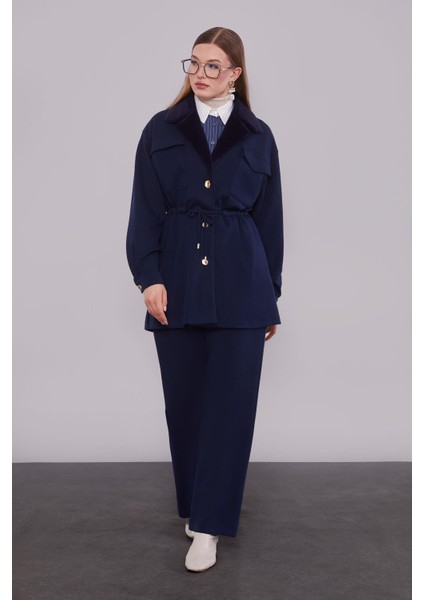 Lacivert Kruvaze Kürk Yakalı Ikili Takım fiyatları