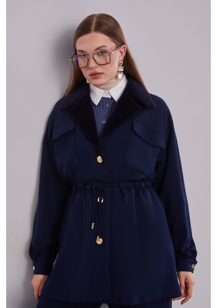 Lacivert Kruvaze Kürk Yakalı Ikili Takım fırsatları