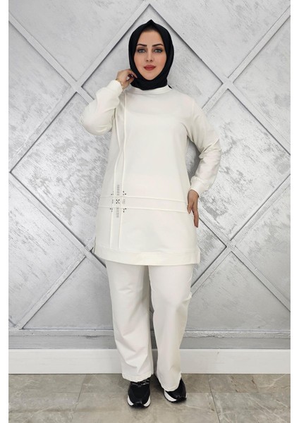Kadın Taş Detaylı Nervür Dikim Tesettür Takım modelleri
