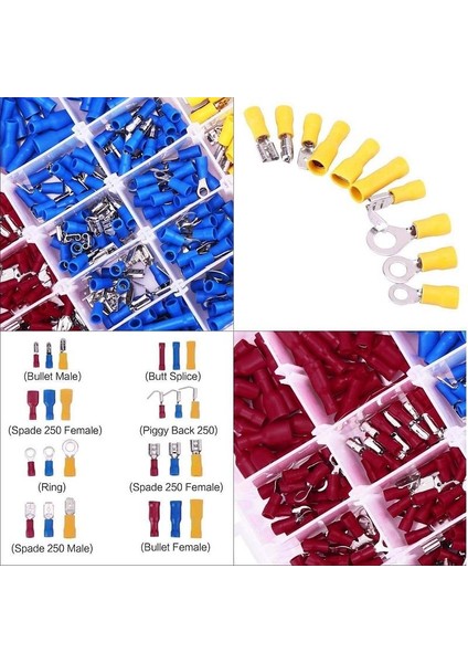 480 Adet Kablo Pabuç Terminal Seti Izoleli 30 Çeşit Şeffaf Çantada modelleri