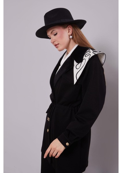 Siyah Kruvaze Kürk Yakalı Ikili Takım fırsatları