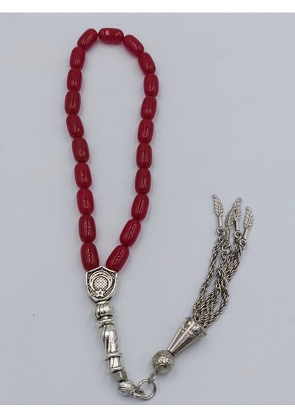 Kırmızı Bilek Boy Alpaka Püsküllü Ateş Kehribar Tespih (Ahşap Kutulu) fiyatları