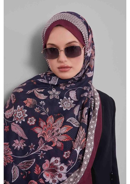 Bordo-Siyah Lale Desen Sport Şal