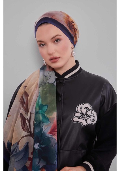 Lacivert Zambak Baskılı Sport Şal