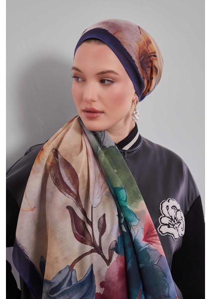 Lacivert Zambak Baskılı Sport Şal modelleri
