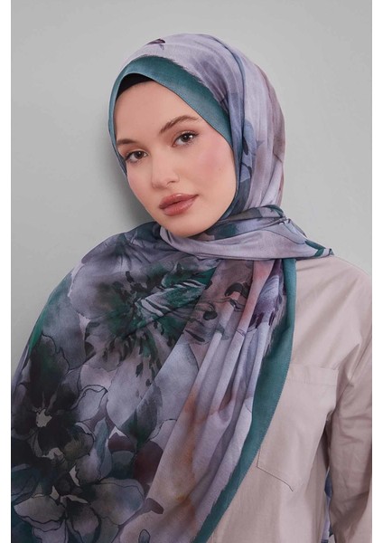 Mint Yeşili Zambak Baskılı Sport Şal