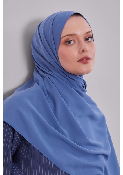 Mavi Düz Medine Ipeği Şal