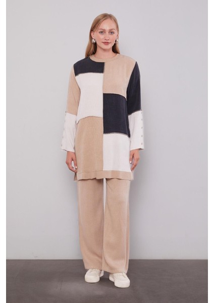 Koyu Bej Çift Renkli Ikili Takım