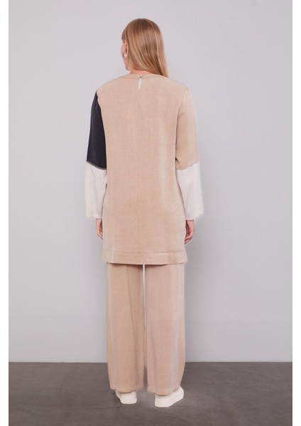 Koyu Bej Çift Renkli Ikili Takım