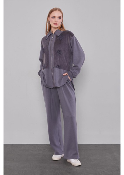 Antrasit Gül Detaylı Ikili Takım