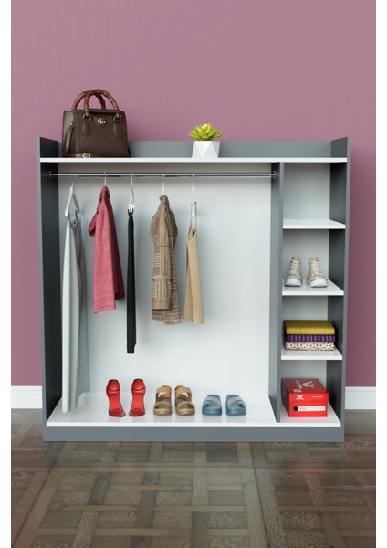 4 Rafli Mini Gardırop Askılıklı Vestiyer Çok Amaçlı Kapaksız Elbise Dolabı fiyatları