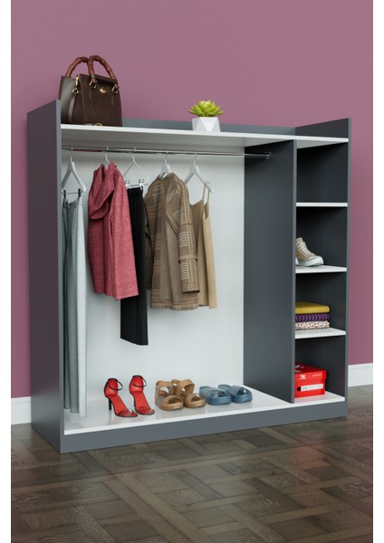 4 Rafli Mini Gardırop Askılıklı Vestiyer Çok Amaçlı Kapaksız Elbise Dolabı modelleri