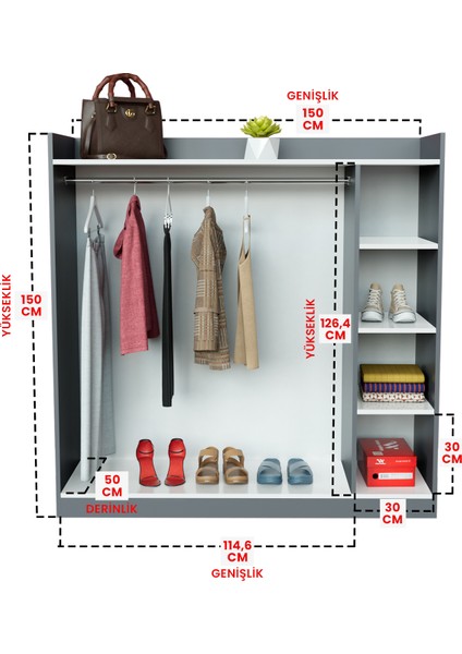 4 Rafli Mini Gardırop Askılıklı Vestiyer Çok Amaçlı Kapaksız Elbise Dolabı fırsatları