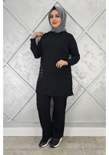 Kadın Taş Detaylı Nervür Dikim Tesettür Takım