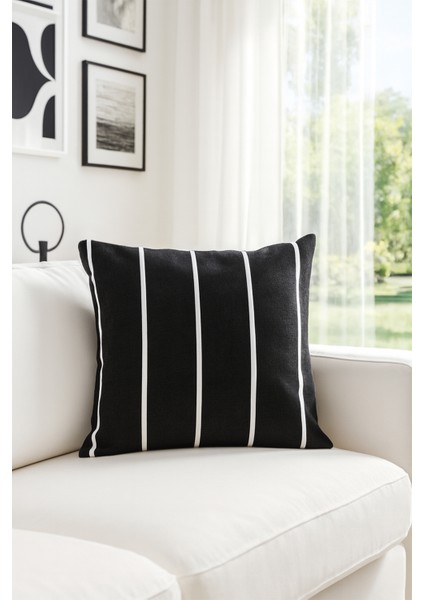 Duck Çizgili Kırlent Kılıfı Siyah Beyaz V1 35X35