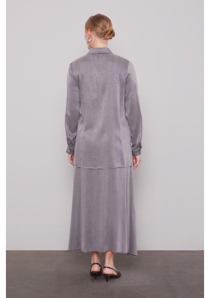 Antrasit Çapraz Düğme Detay Cupra Etek Takım