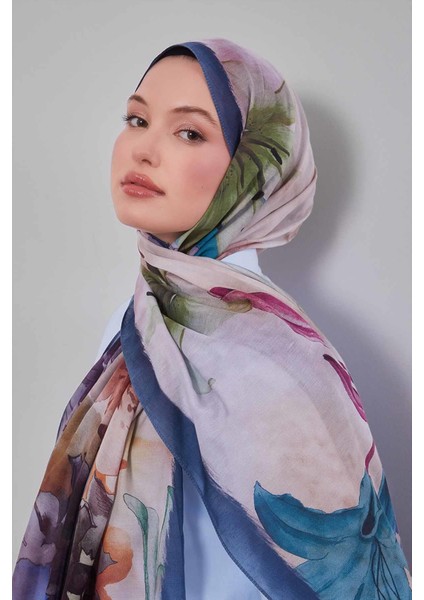 Indigo Zambak Baskılı Sport Şal