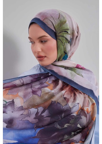 Indigo Zambak Baskılı Sport Şal modelleri