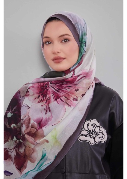 Antrasit Zambak Baskılı Sport Şal